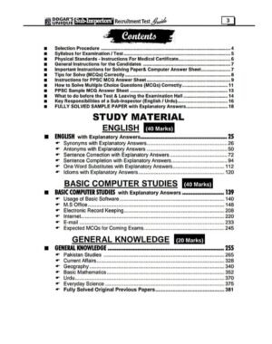 table of content sub inspector bookj